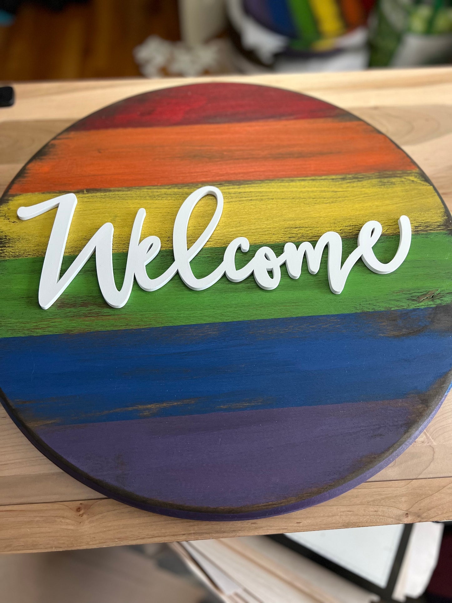 Glow in the dark Pride flag Welcome Sign